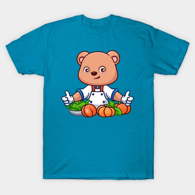 Chef Bear Cute Cartoon T-Shirt by GumregaStd